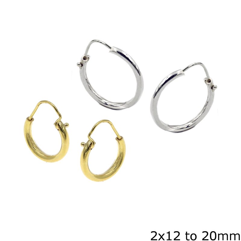 Silver 925 Sarniera Hoop Earrings 2x12-20mm