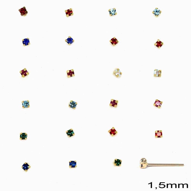 Silver 925 Nose Pin Stud with Rhinestone 1.5mm
