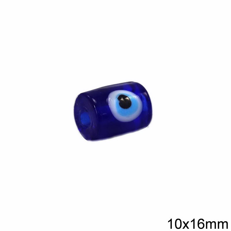Glass Evil eye Tube Bead 10x16mm