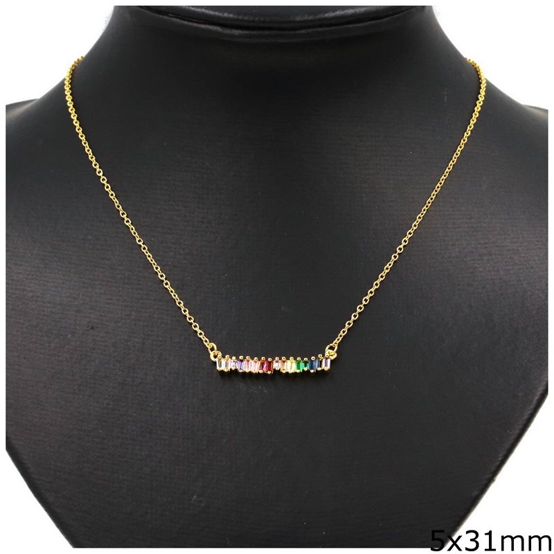 Metallic Tube Necklace with multi color Baguettes 5x31mm