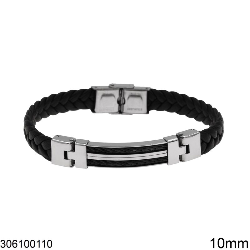 Stainless Steel Imitation Leather Bracelet Braid with Plate 10mm