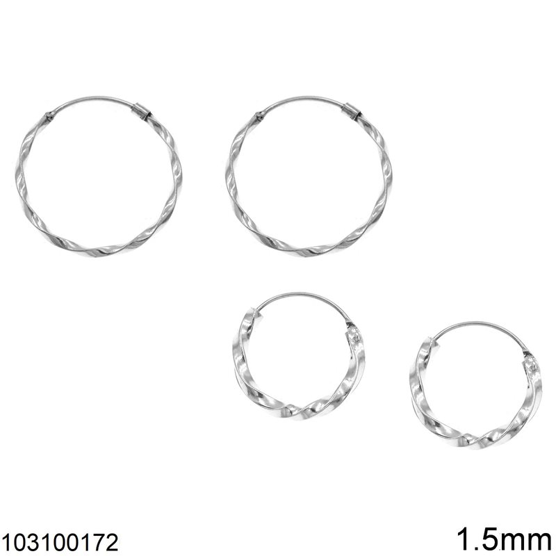 Silver 925 Earrings Twisted Hoops 1.5mm