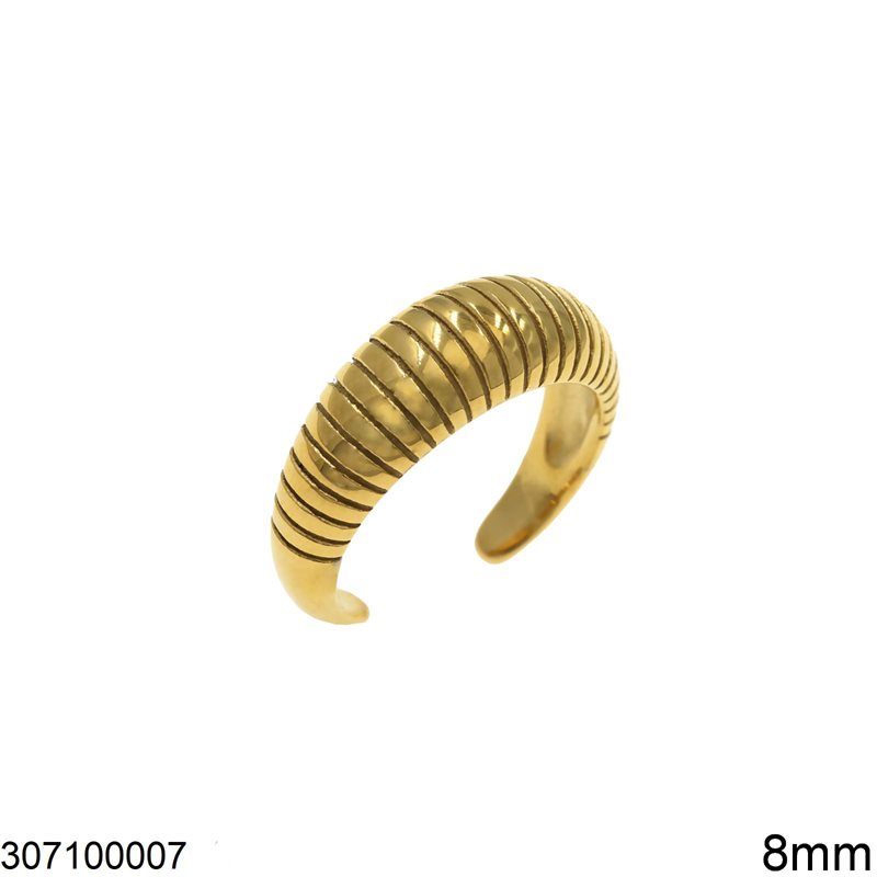 Δαχτυλίδι Ατσάλινο Πομπέ Ριγέ Ανοιγόμενο 8mm