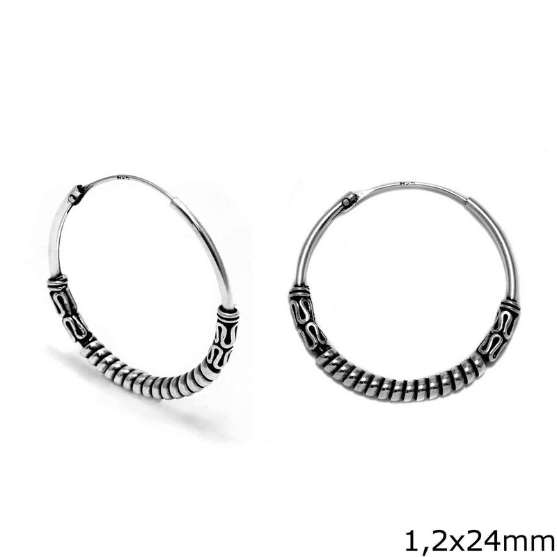 Silver 925 Hoop Earrings with design 1.2x24mm