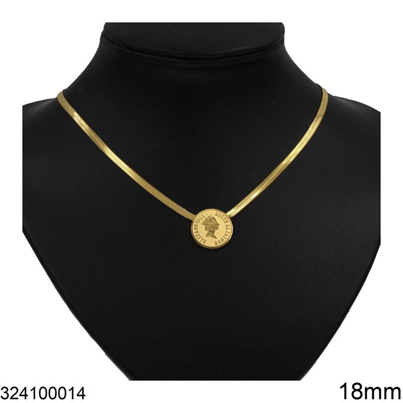 Stainless Steel Necklace with Pound 18mm, Gold
