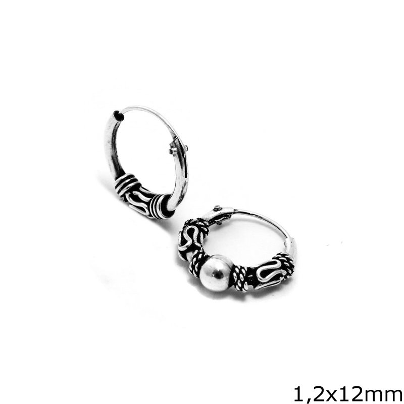 Silver 925 Hoop Earrings with design 1.2x12mm