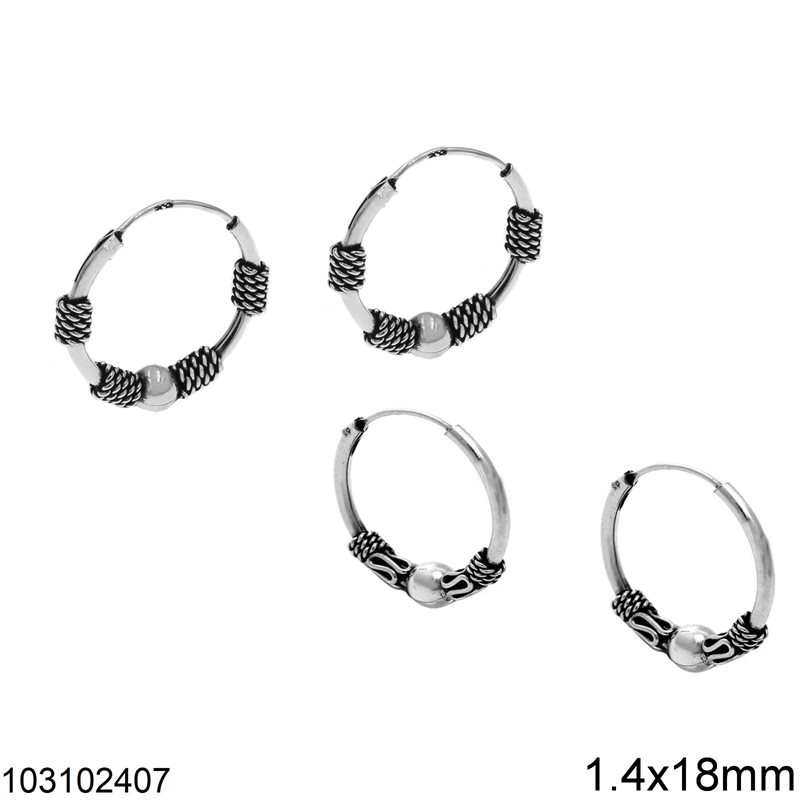 Silver 925 Earring Hoops with Design 1,4x18mm