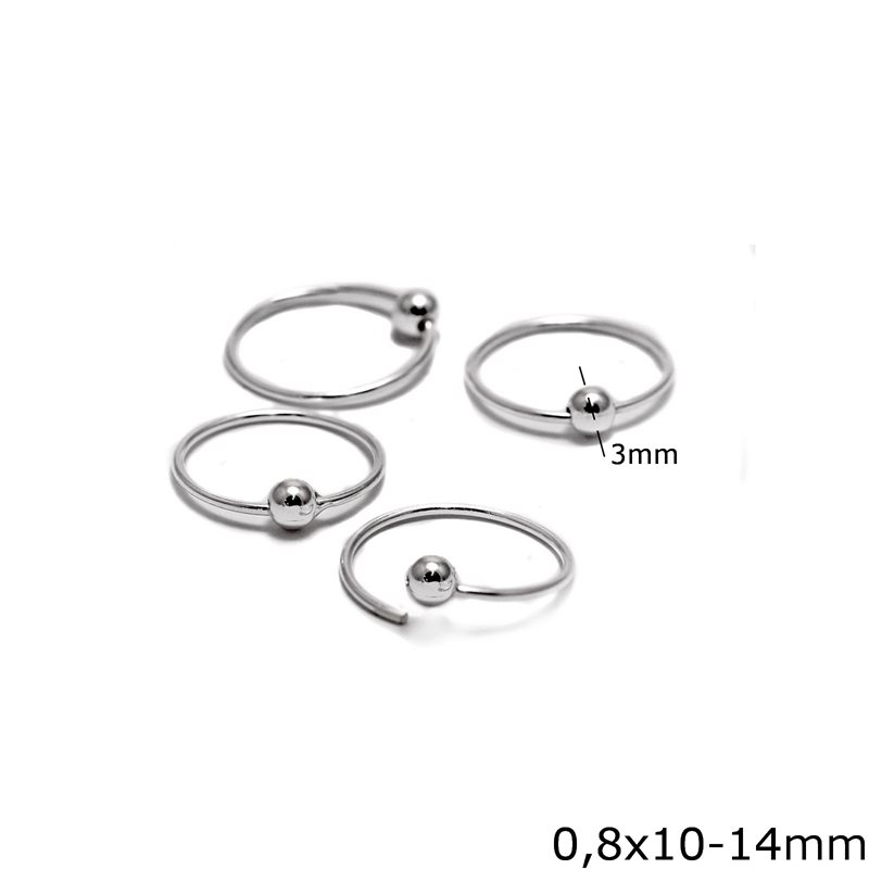 Σκουλαρίκι Ασημένιο 925 Μύτης 0,8mm με μπίλια 3mm