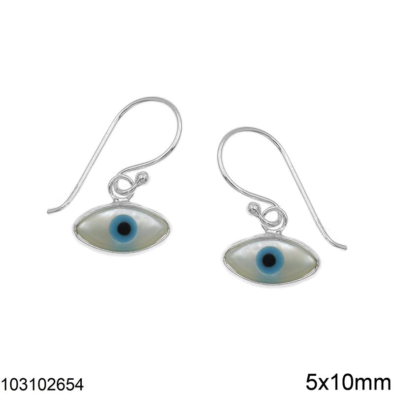 Silver 925 Hook Earrings with MOP Evil Eye 5x10mm