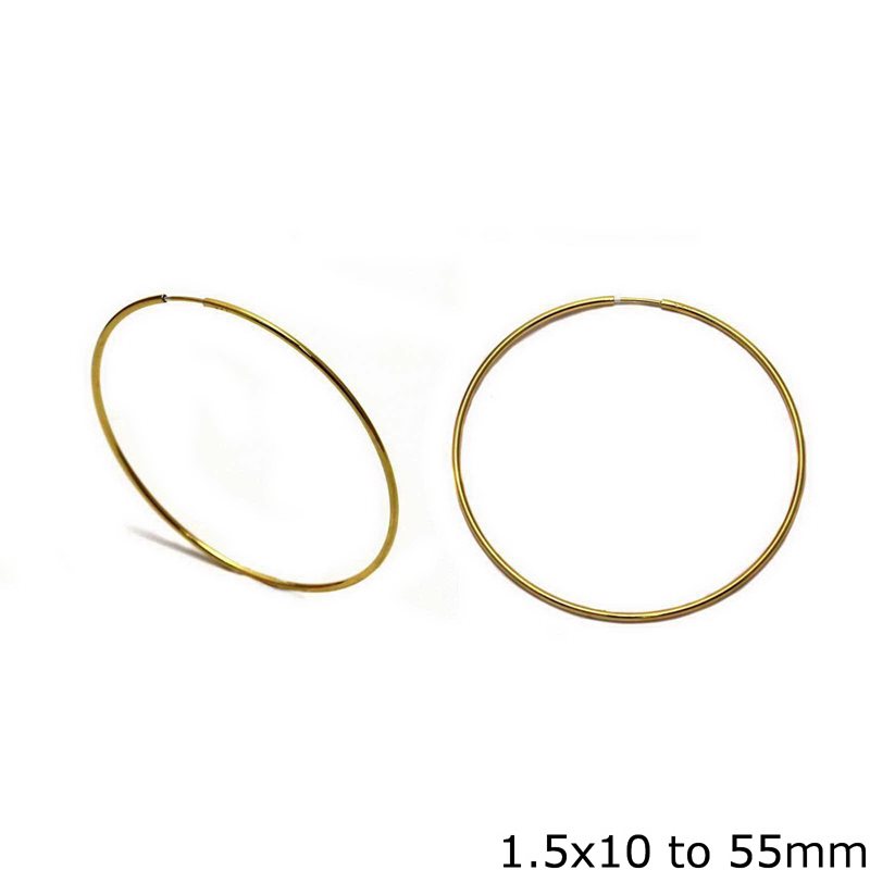 Silver 925 Hoop Earrings 1.5x10-55mm