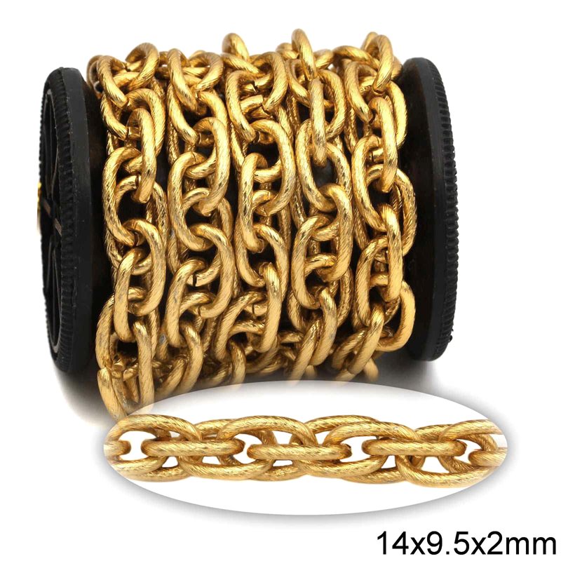 Aluminium Twisted Oval Link Chain Embossed 14x9.5x2mm, Gold color
