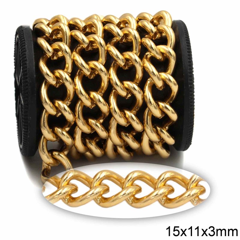 Aluminium Gourmette Chain 15x11x3mm, Gold color