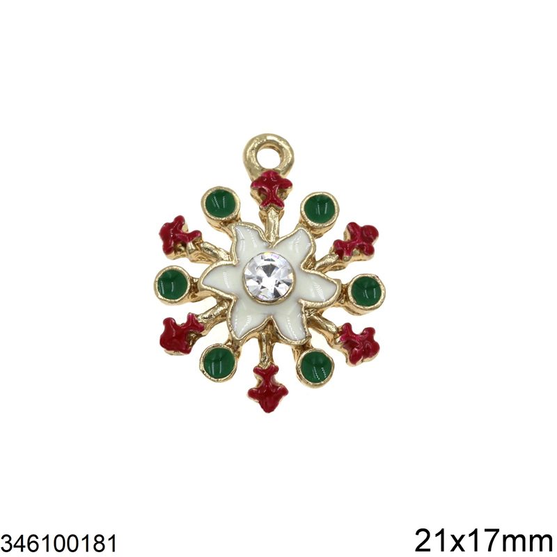 Casting Pendant Snowflake with Enamel and Rhinestone 21x17mm ,Gold plated NF