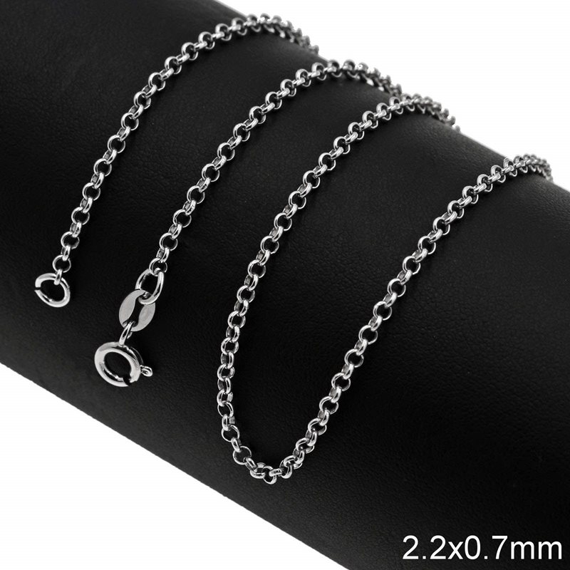 Silver 925 Rolo Chain Rhodium Plated 2.2x0.7mm