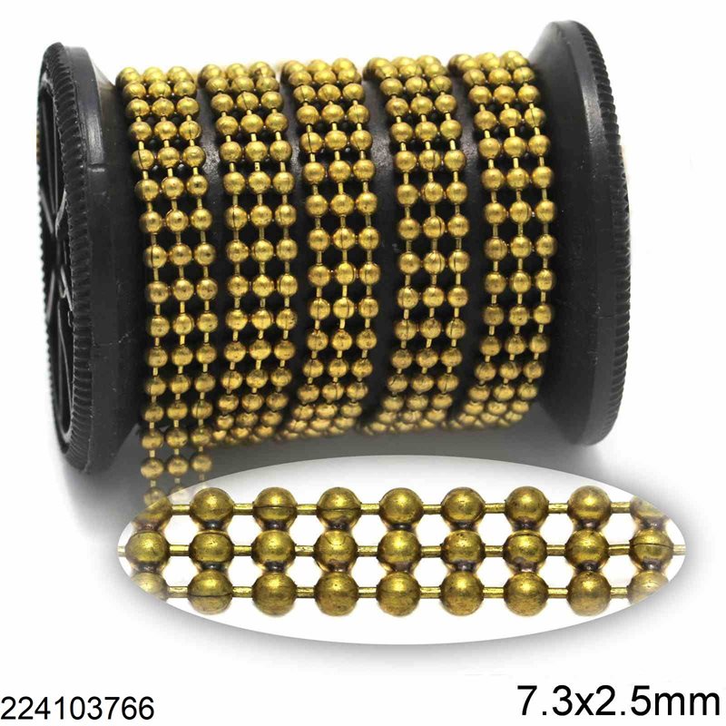 Brass 3-stranded Ball Chain 7.3x2.5mm