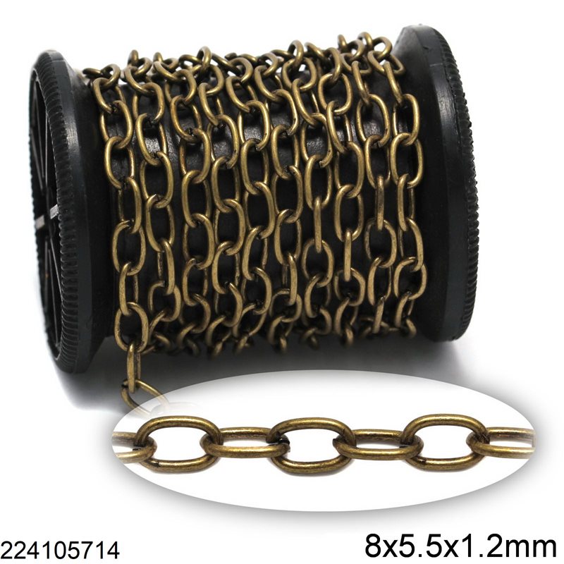 Αλυσίδα Σιδερένια Κρίκος Οβάλ 8x5.5x1.2mm, Μπρονζέ