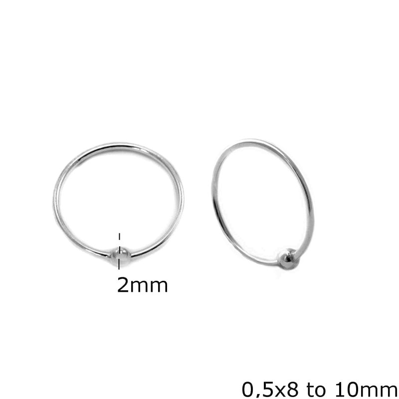 Silver 925 Earring Hoops with Ball 0.5x8-10mm