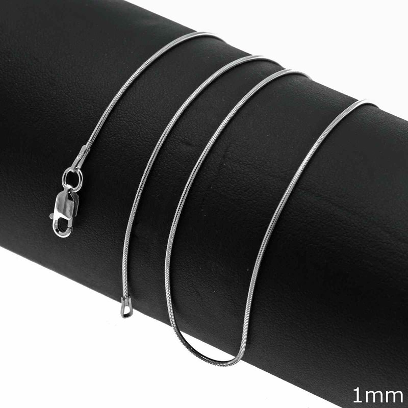 Slver 925 Chain Snake Rhodium Plated 1mm