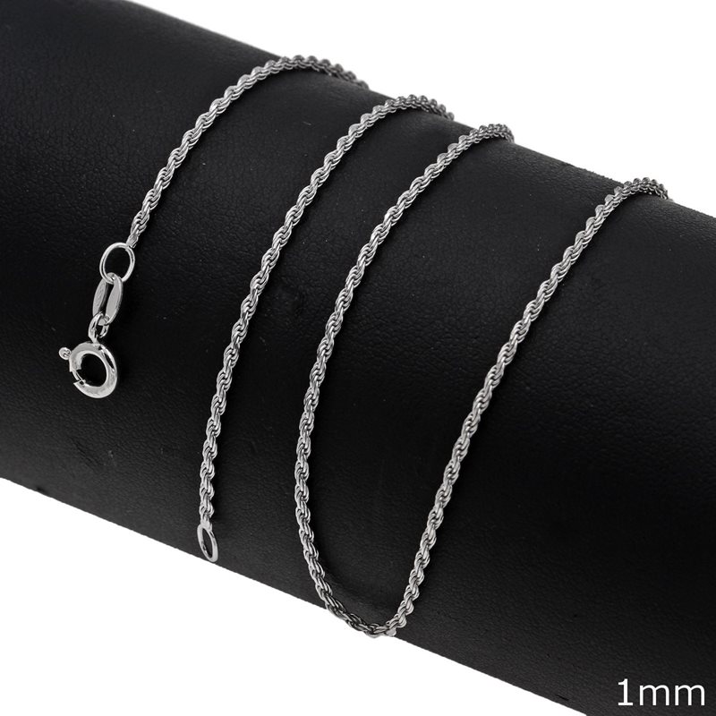 Silver 925 French Rope Chain Rhodium Plated 1mm