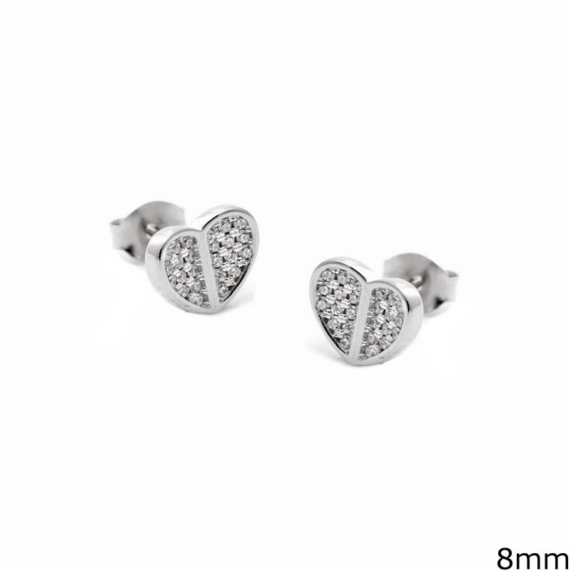 Silver 925  Earrings Heart with zircon 8mm