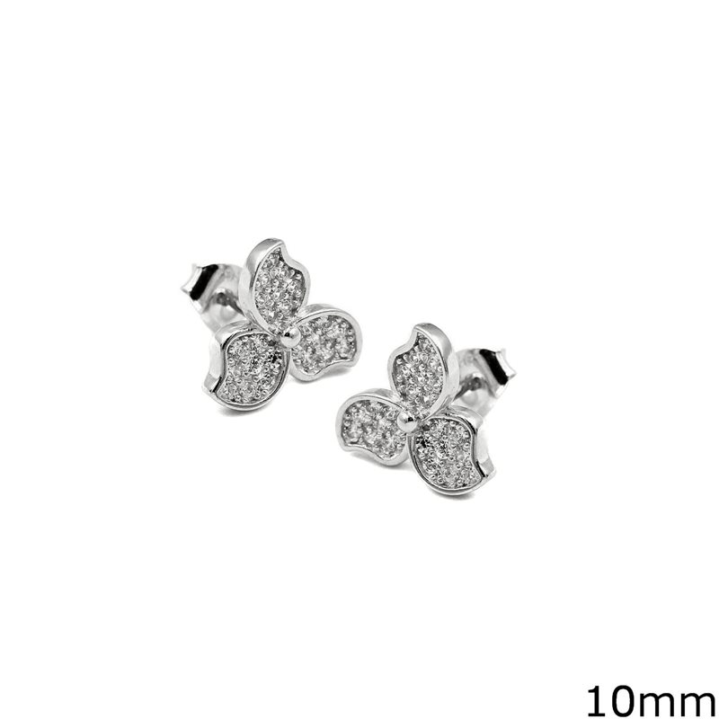 Σκουλαρίκια Ασημένια 925 Καρφάκι Μαργαρίτα με Πέτρες 10mm