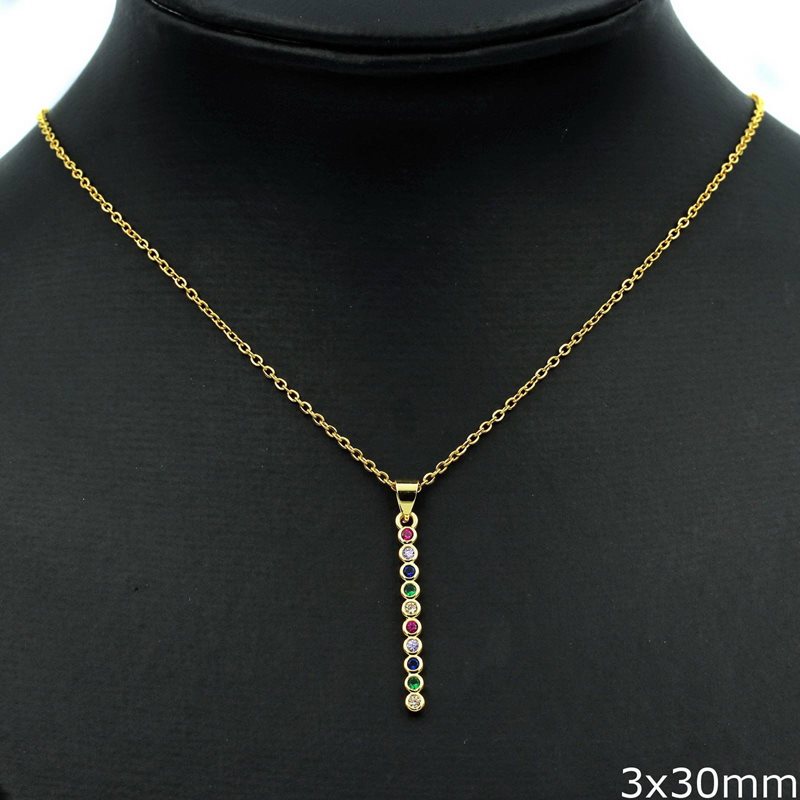 Metallic Tube Necklace with multi color stones 3x30mm