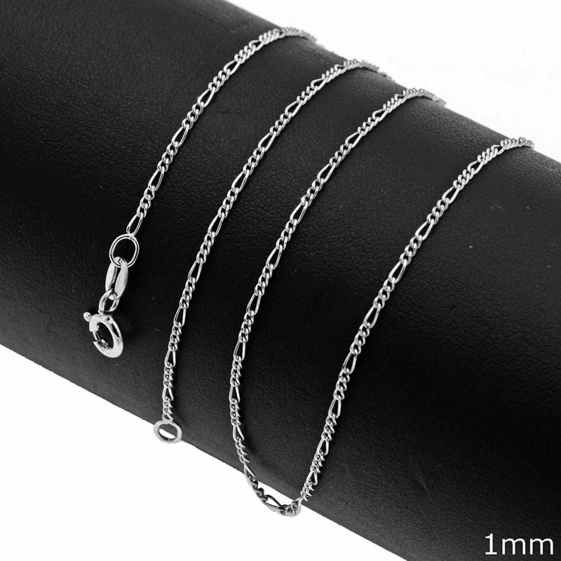Silver925 Figaro Chain Rhodium Plated  1mm