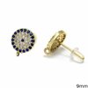 Earring Post Evil Eye with Zircon and Jump Ring 9mm
