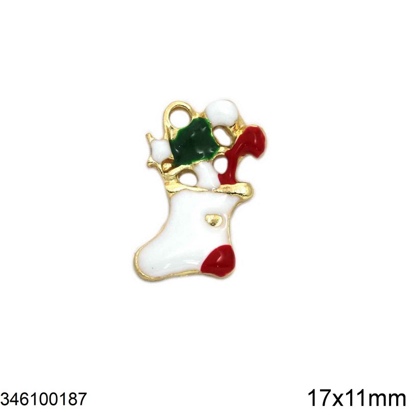 Casting Pendant Christmas Sock with Enamel 17x11mm, Gold plated NF