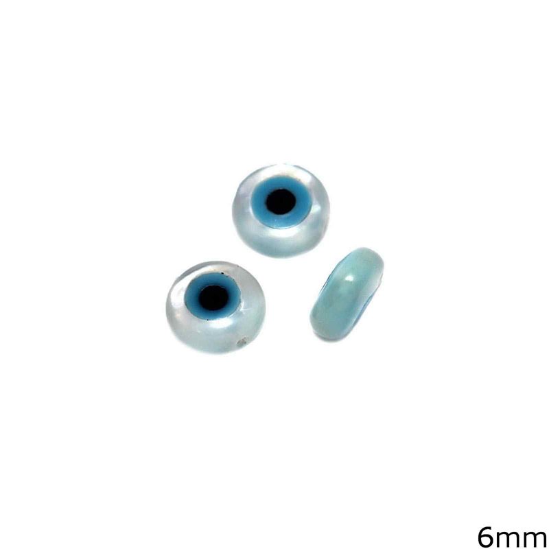 MOP-Shell Flat Evil Eye Bead 6mm, Not Drilled 