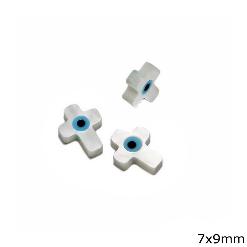 Mop-shell Stone Cross with Evil Eye 7x9mm