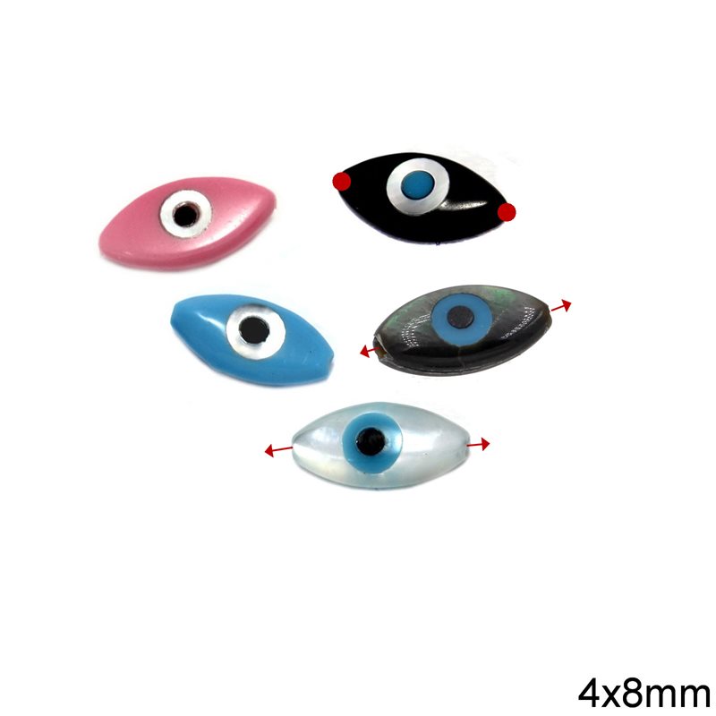 Mop-shell Evil Eye Navette Bead 4x8mm
