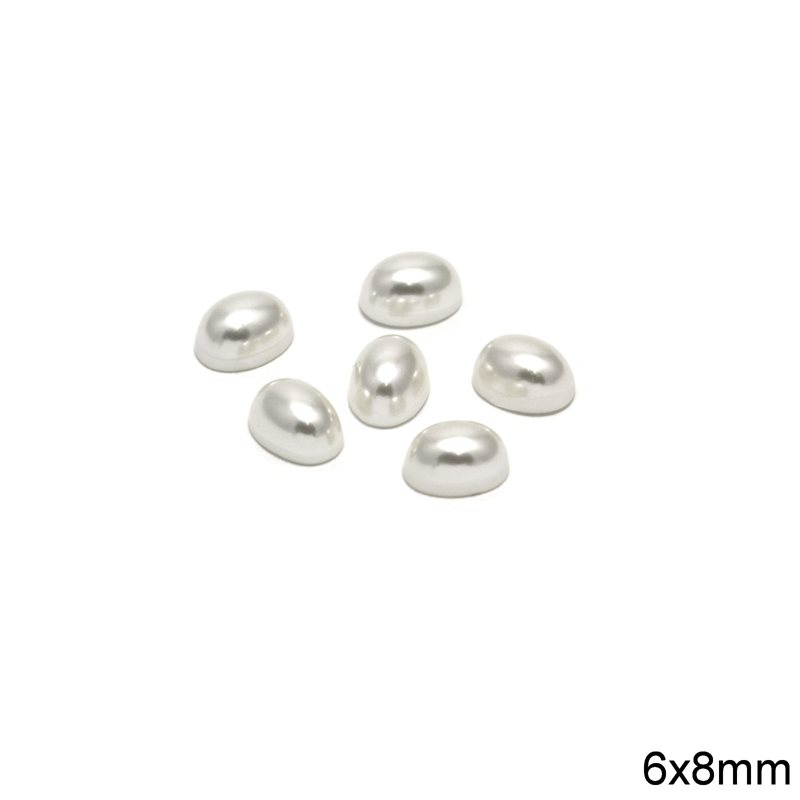 Plastic Oval Pearl Stone A 6x8mm WHITE