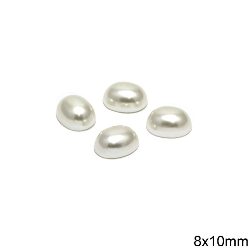 Plastic Oval Pearl Stone A 8x10mm WHITE