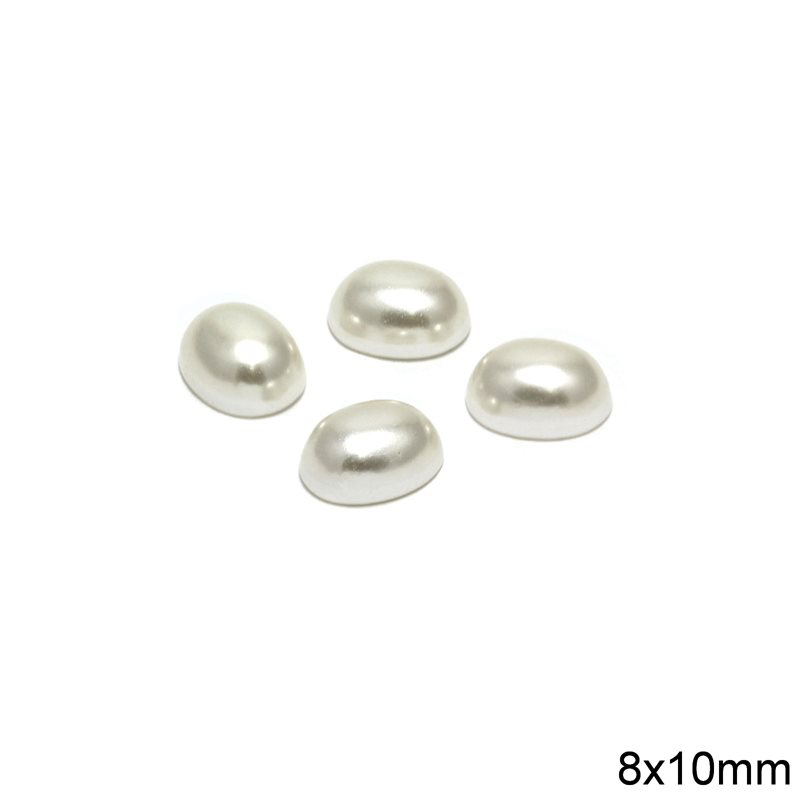 Plastic Oval Pearl Stone A 8x10mm, White