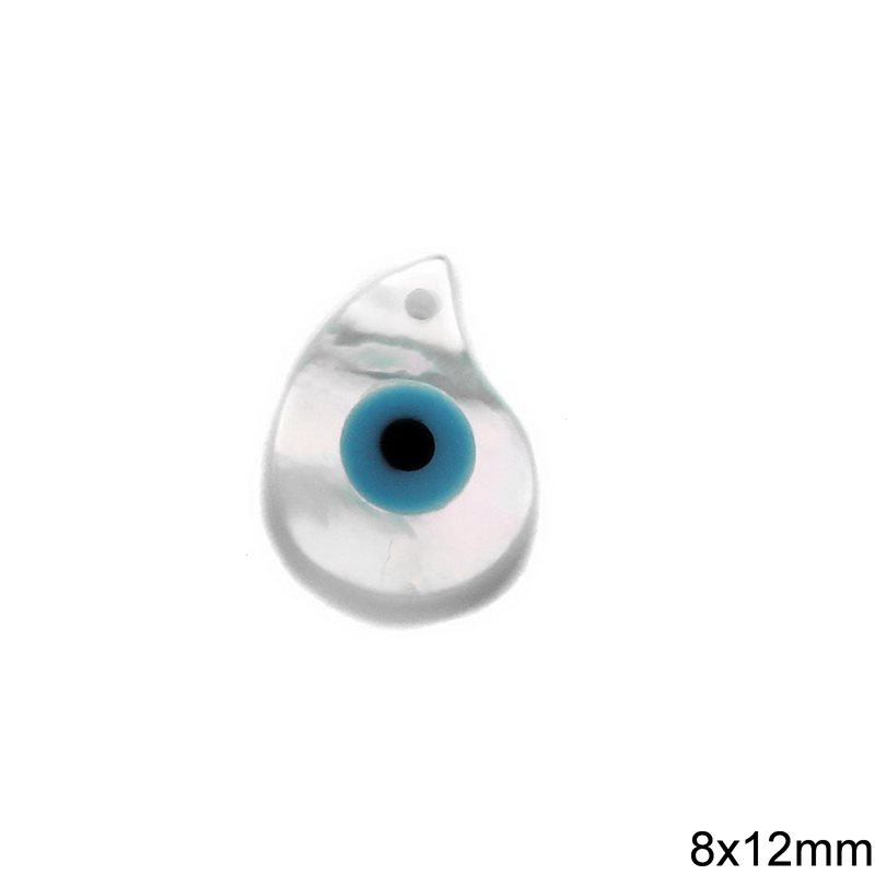 Mop-shell Pearshape Pendant with Evil Eye 8x12mm, Not Drilled 