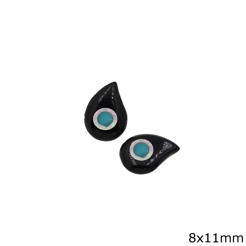 Pearshaped Onyx Stone with Evil Eye 8x11mm, Not Drilled
