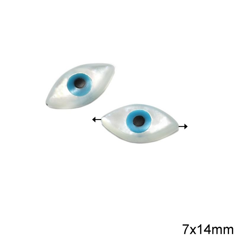Mop-shell Navette Evil Eye Bead 7x14mm