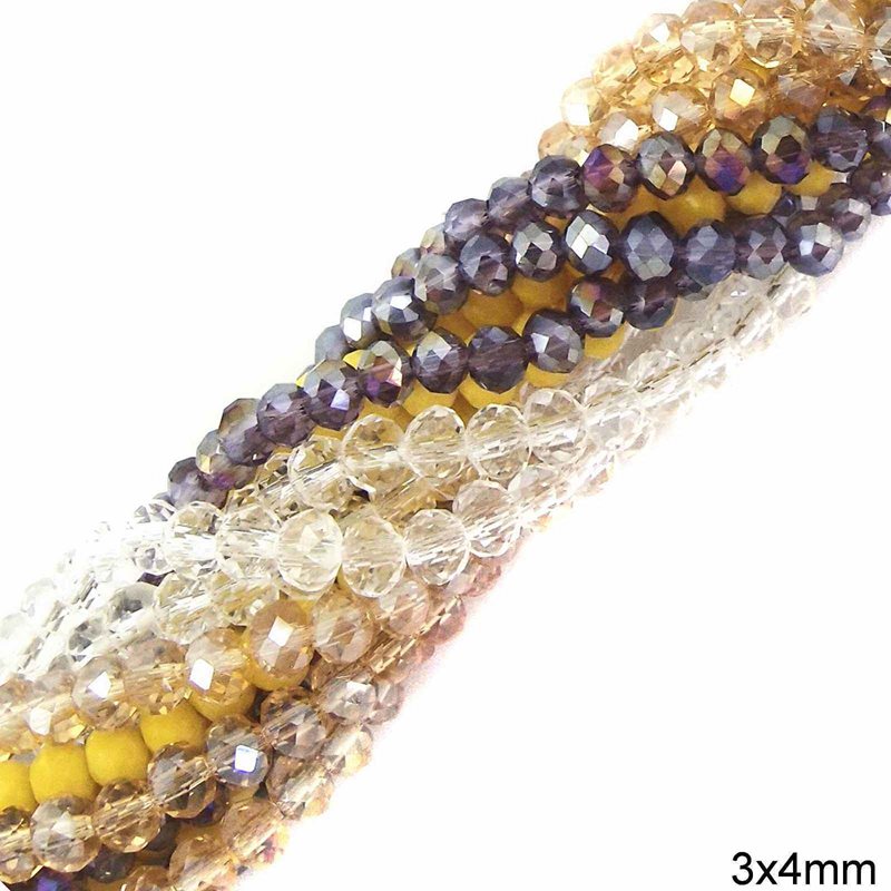 Faceted Rondelle Glass Beads 3x4mm