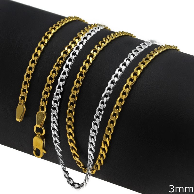 Silver 925 6-Sided Gourmette Chain 3mm