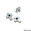 Mop-shell Bead Cross with evil eye 9x11mm