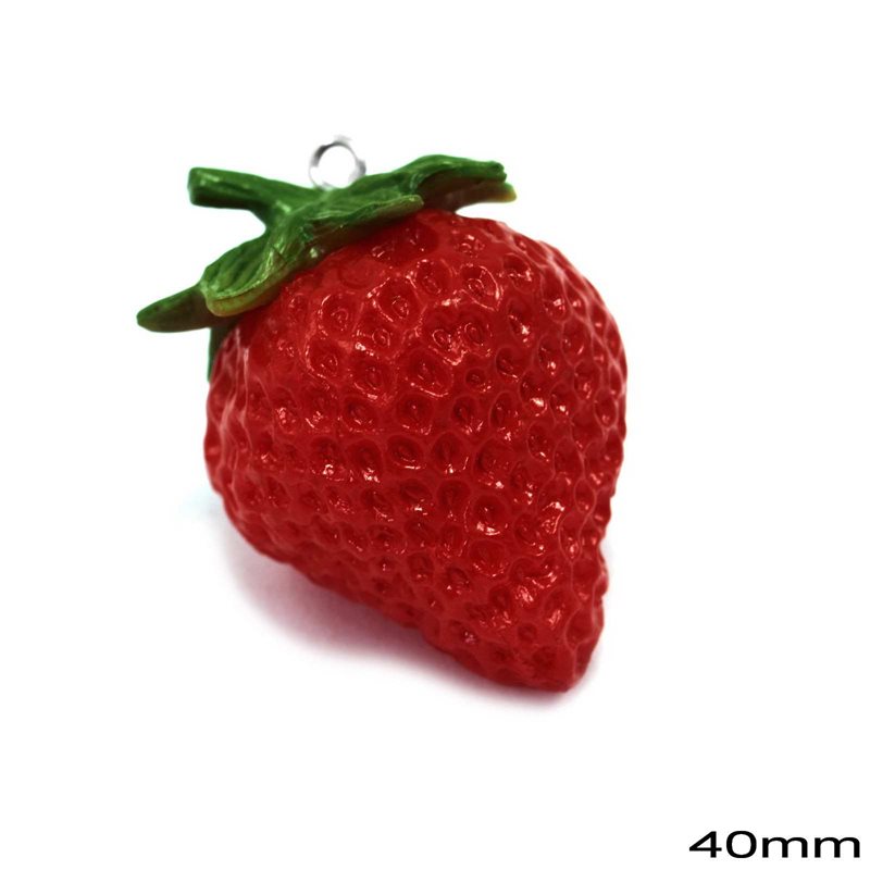 Μενταγιόν Ελαστικό Πλαστικό Φράουλα 40mm
