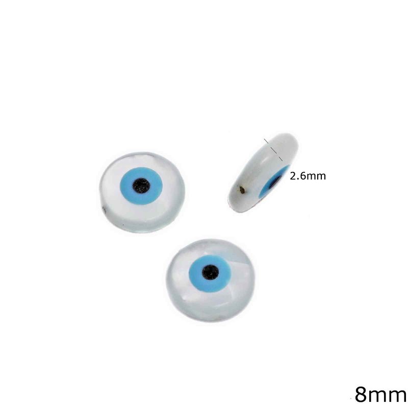 Mop-shell Bead with Evil Eye 8mm Thickness 2.6mm