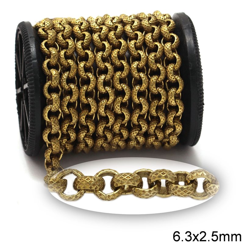 Brass Rolo Chain Textured 6.3x2.5mm