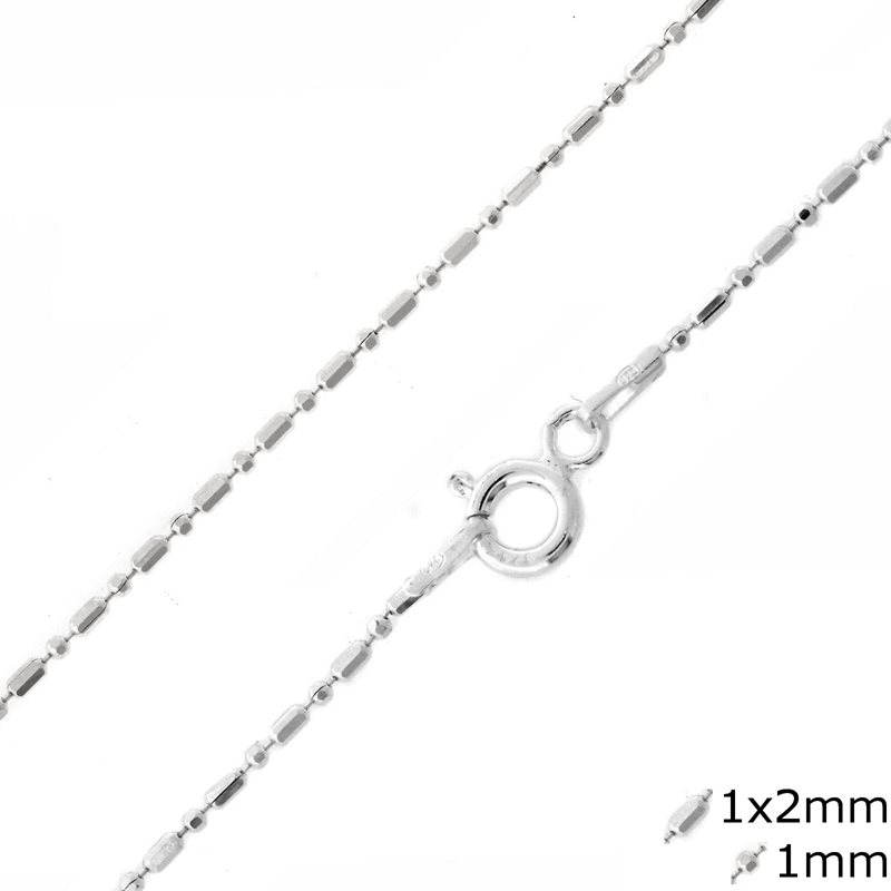 Silver 925  Bar Chain 1x2mm with Ball 1mm