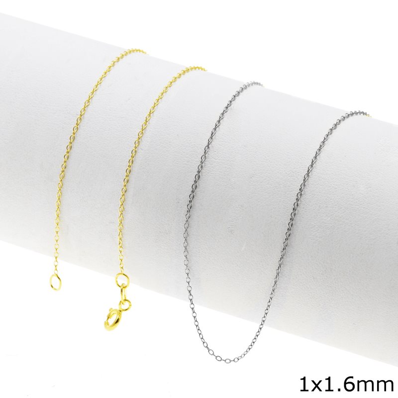 Silver 925 Oval Flat Link Chain 1x1.6mm