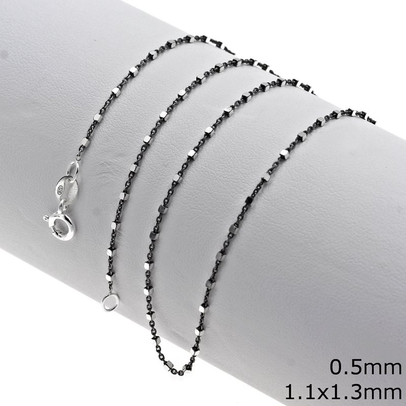 Silver 925 Flat Oval Link Chain 0.5mm with Cube 1.1x1.3mm