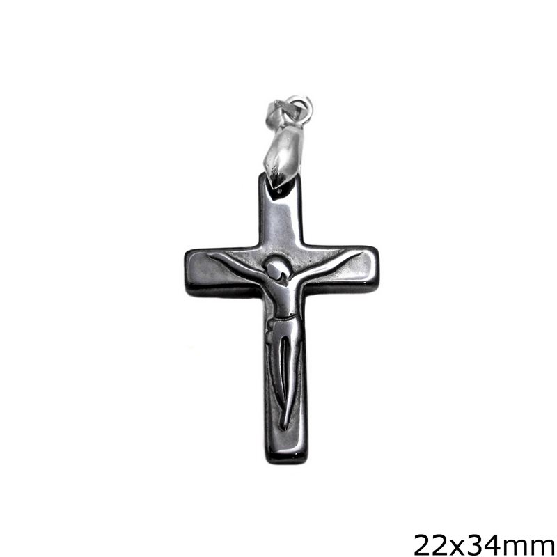 Hematite Cross Pendant Jesus Christ 22x34mm