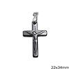 Hematite Cross Pendant Jesus Christ 22x34mm