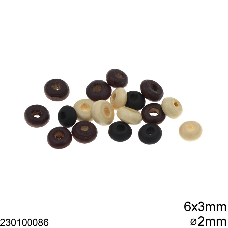 Wooden Rondelle Bead 6x3mm with Hole 2mm